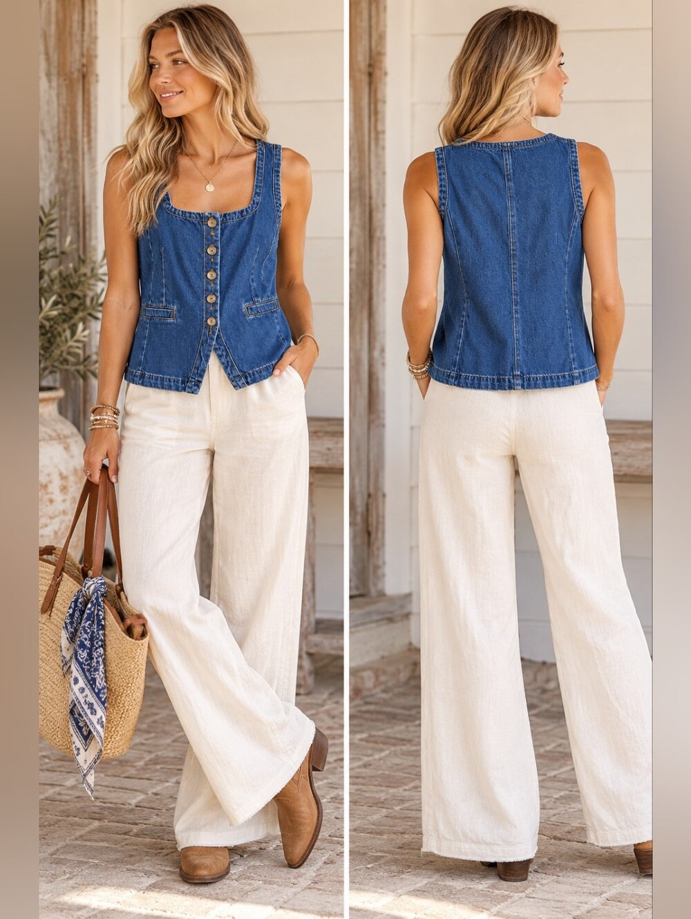 NWT LOFT DENIM CHAMBRAY BUTTON FRONT SQUARE NECK VEST TOP SIZE 6